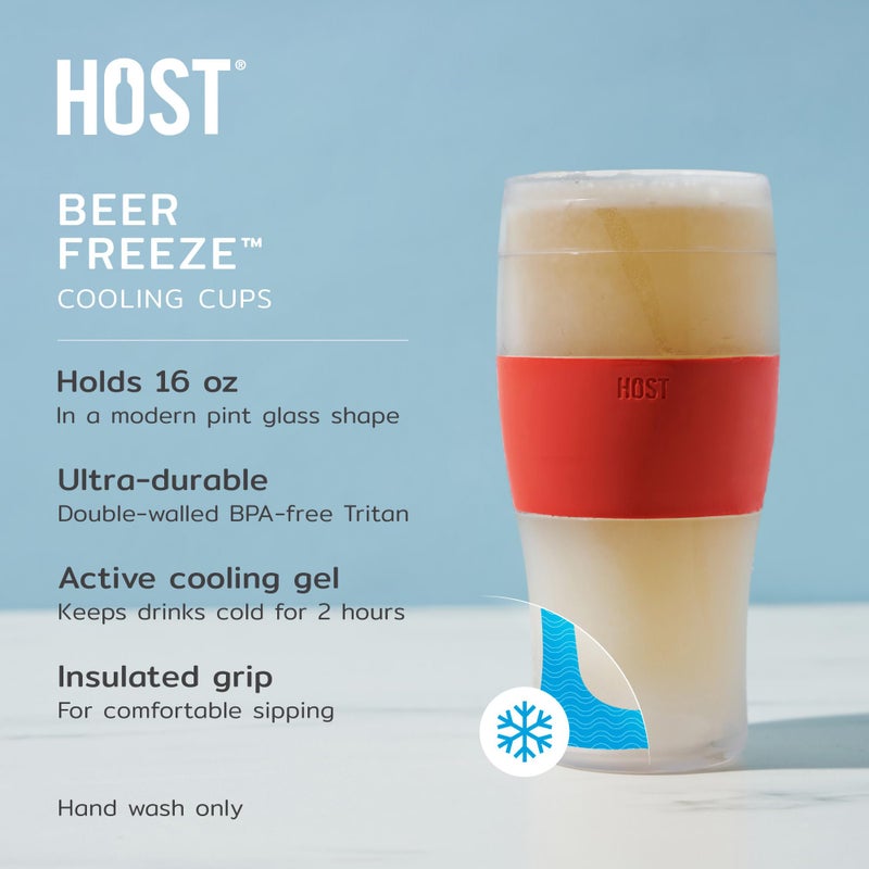 HOST FREEZE Beer Glasses, Frozen Brew Mugs, Freezable Pint Glass Set, Insulated Beer Glass to Keep Your Drinks Cold, Double Walled Insulated Glasses, Gift for Dad, 16oz, Set of 2, Crimson Red - Image 2